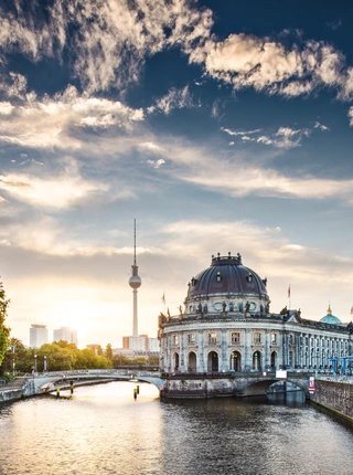 Berlin's Museum Island and TV tower over the Spree