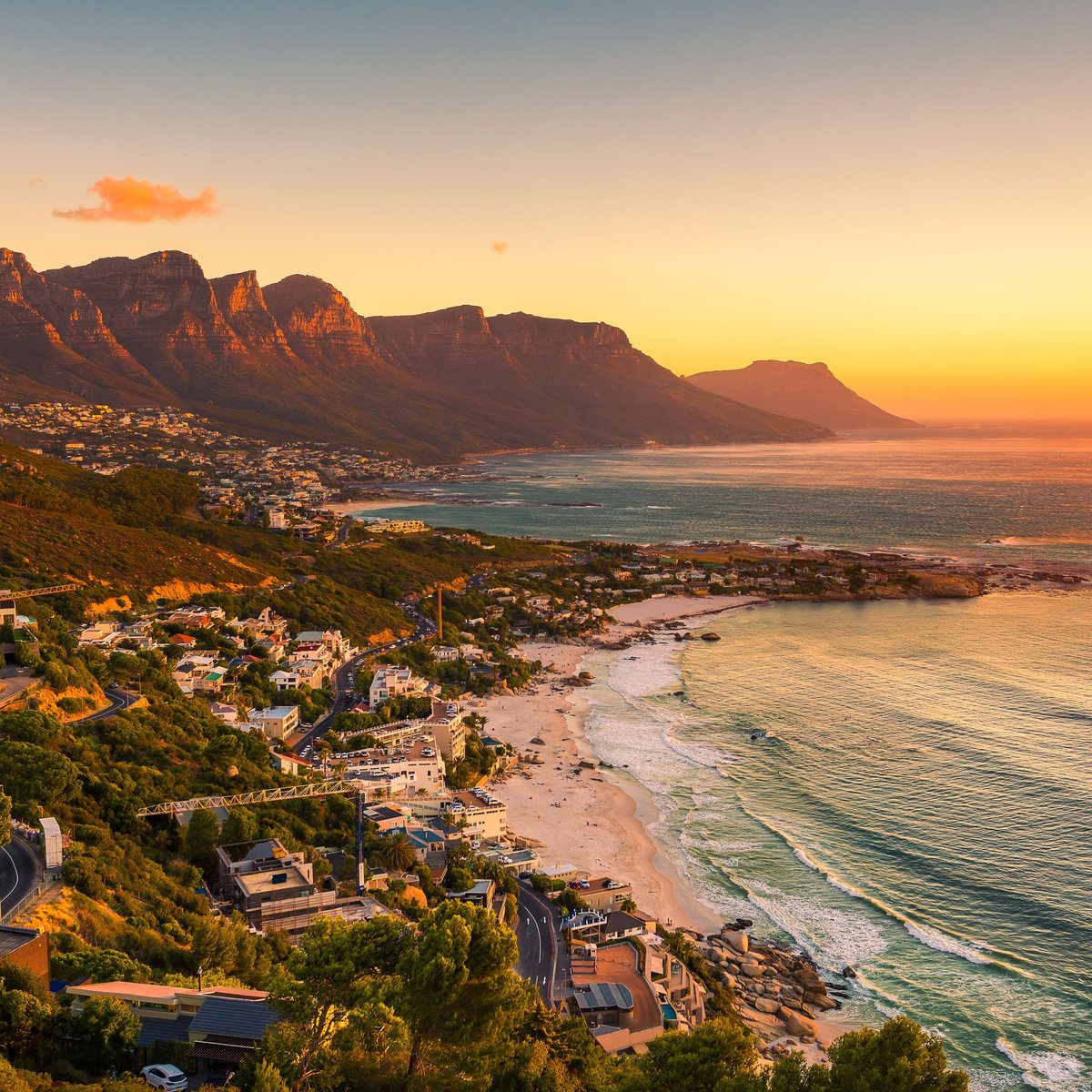 Cape Town coastline and the Twelve Apostles at sunset